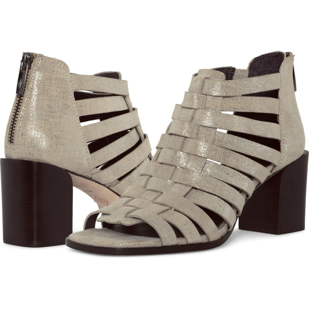 NWOT Donald Pliner Metallic Block Heel Cage Sandals Size 7.5